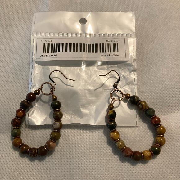 Hollow Droplet Shape Colorful Beads Decor Dangle Earrings Retro Boho Style NEW - Picture 3 of 7